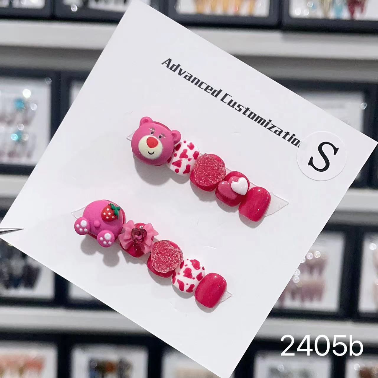 2405b# Spotted Strawberry Bear BB nails press on nails