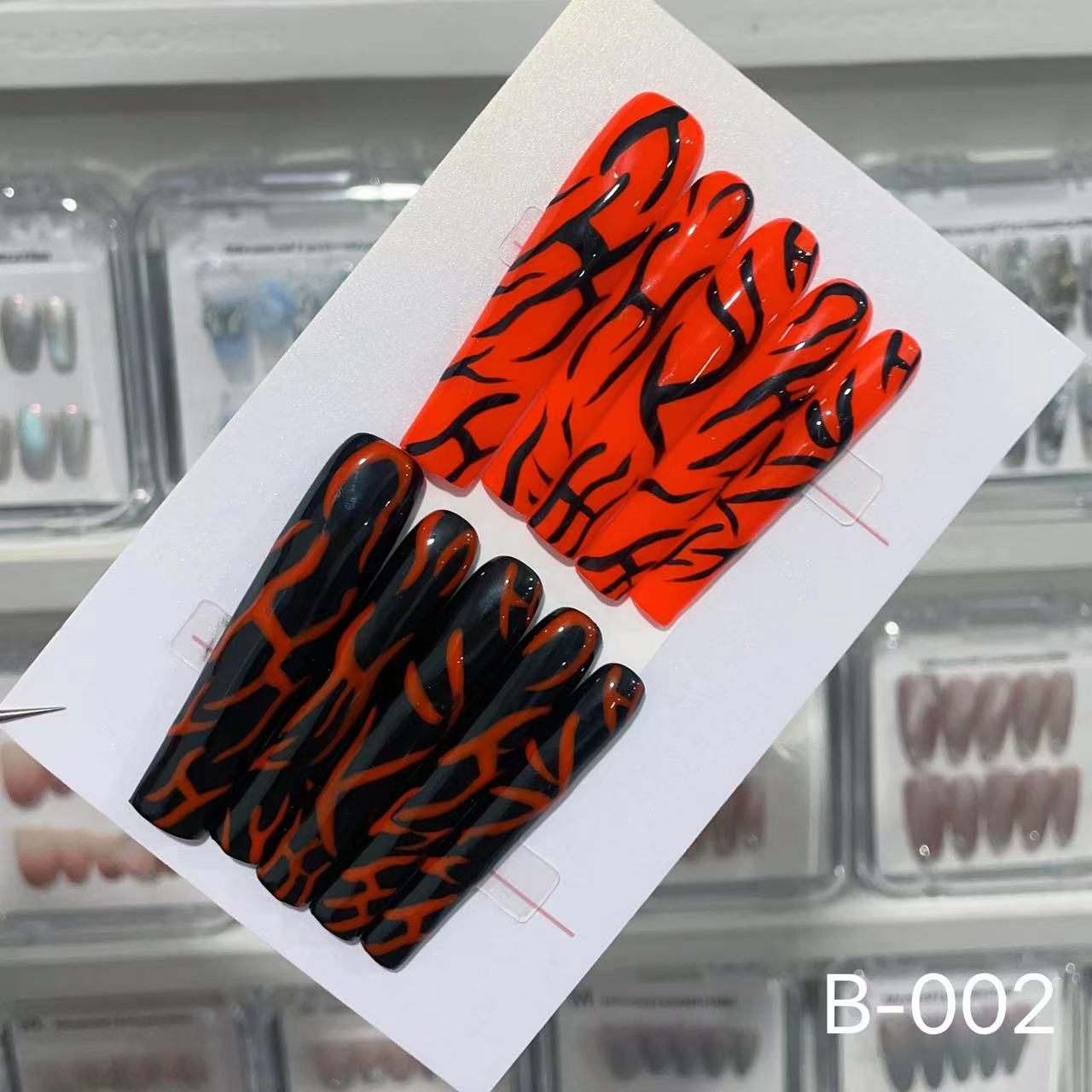 B-002#Black and Red Flame press on nails